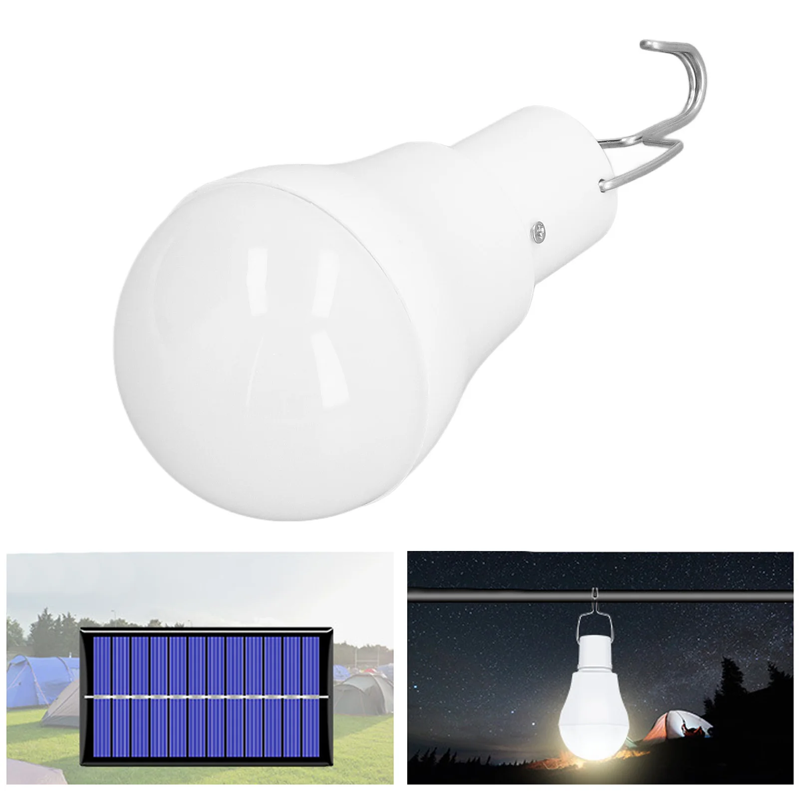 Solar Heat Lamp, Solar Light Bulb Energy Saving White Light USB Solar LED Bulb Light for Outdoor Camping Emergency with Hook