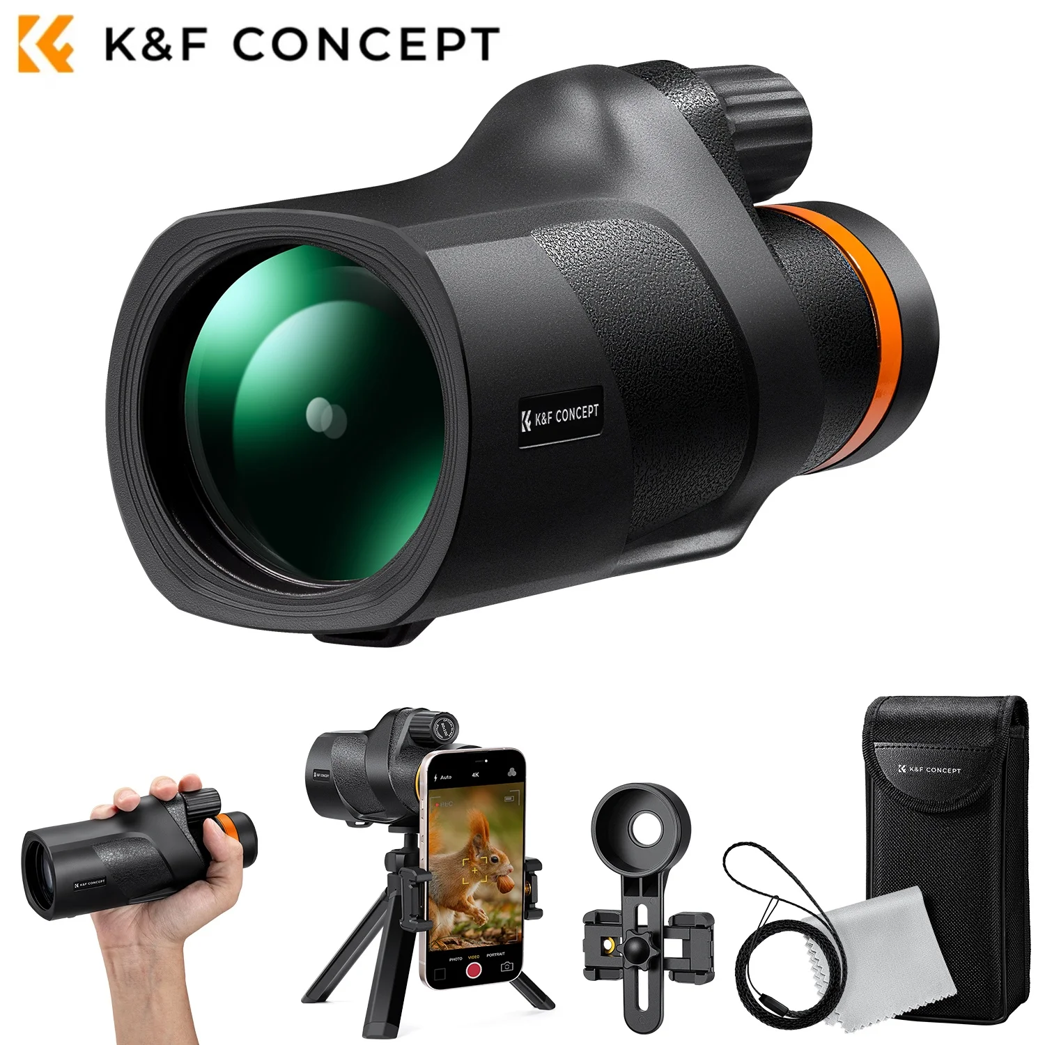 

K&F Concept 80x100 Monocular Telescope BAK4 Prism FMC Lens HD Monocular for Camping Travel Bird Watch with Phone Holder Tripod