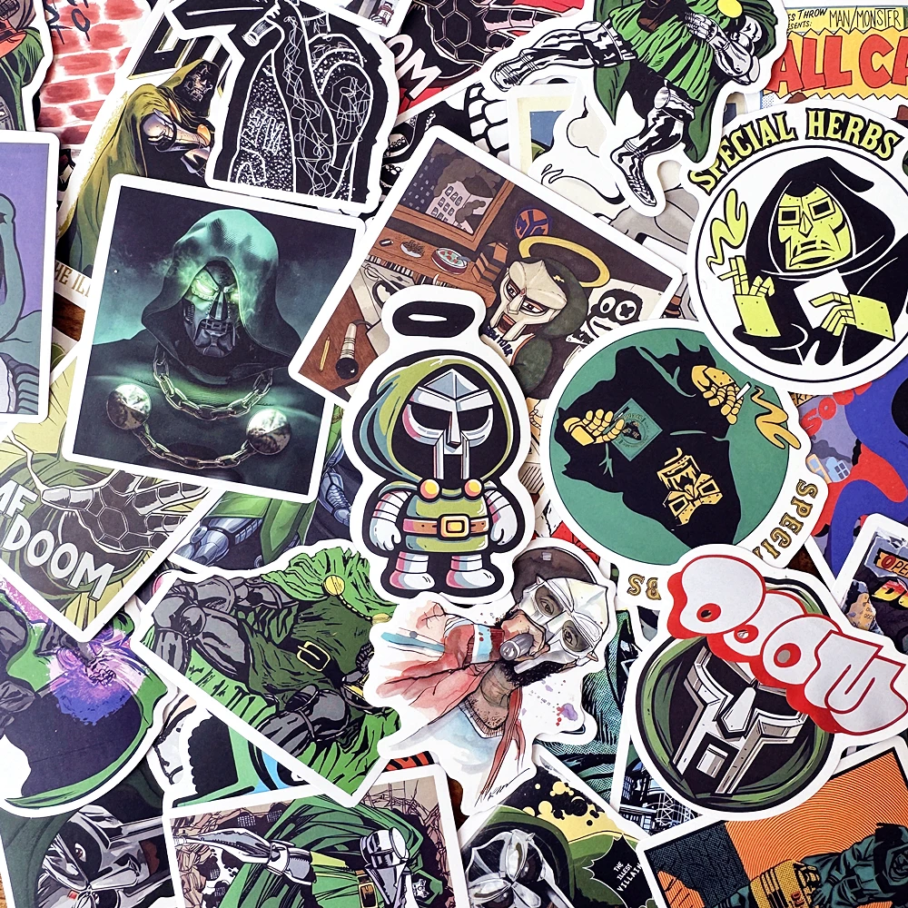 50Pcs Hip Hop Rapper Mf Doom Stickers Singer Fan Gift DIY Decoration Phone Cup Luggage Scrapbook Laptop Helment Guitar Decal