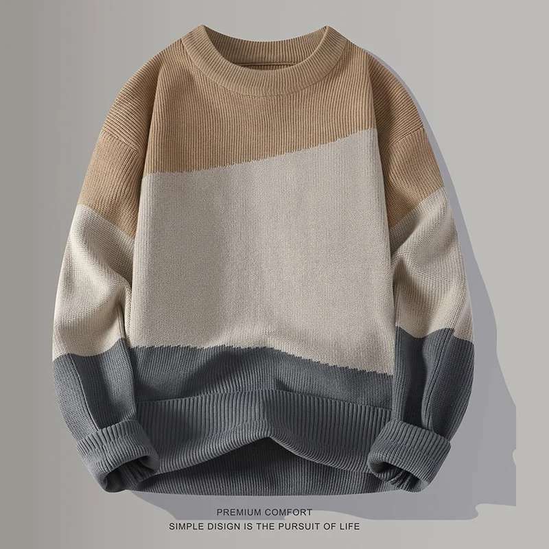 GIOIOMen's Sweater，2025Spring New Loose Color Matching Crew Neck Casual Knitted Pullover，Bottom Pullover，Fashion Men's Wear
