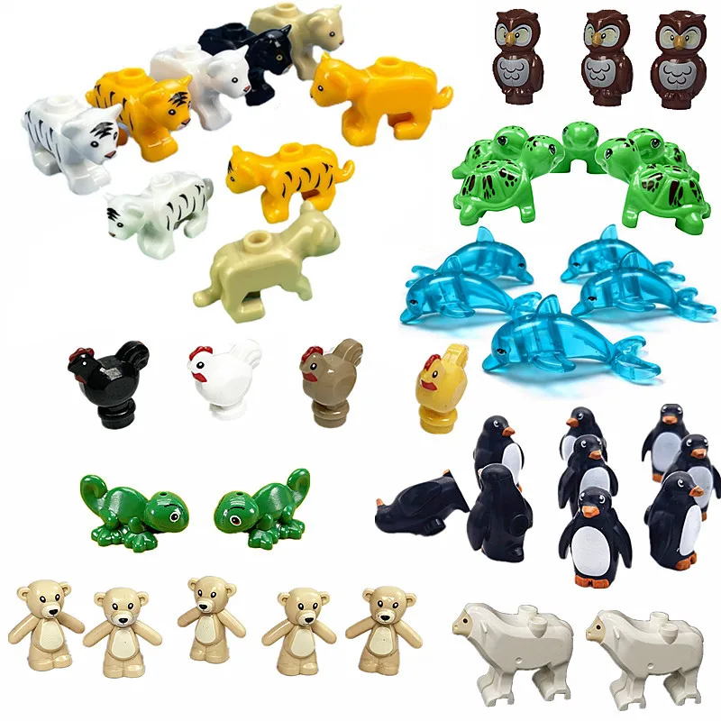 

MOC City Animals Zoo Parts Building Blocks Leopard Owl Tiger Bear Friends Pets Farm Sea Turtle Mini Bricks Accessories Toy Set