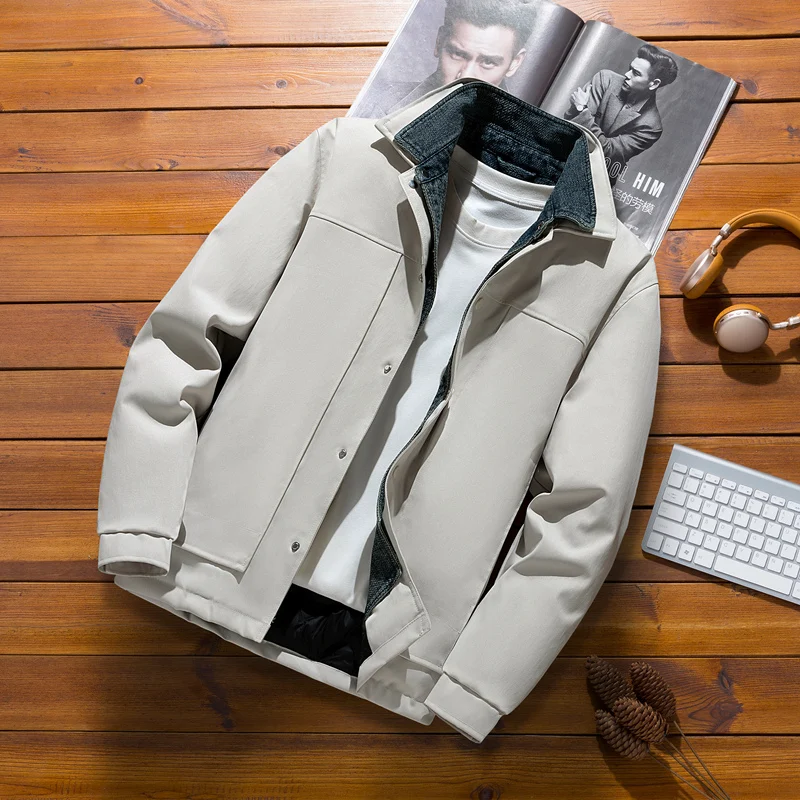 

Two Fake Denim Lapel Patchwork Jackets, Winter Casual Jackets Duck Down Jackets Fashionable Cotton-padded Jackets for Teenagers