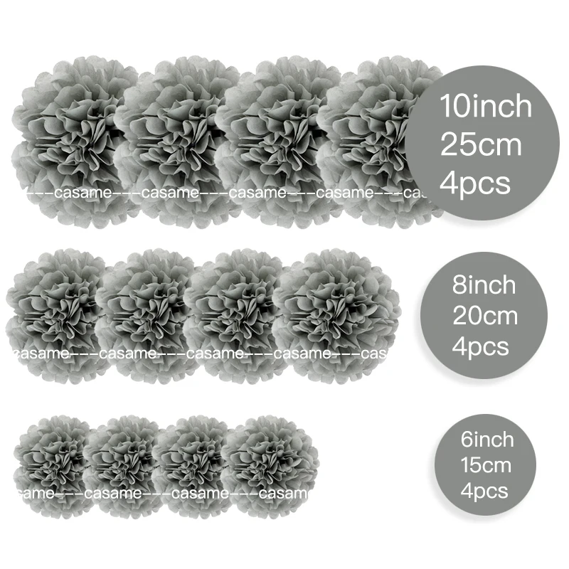12-teiliges Pom-Pom-Set aus weißem und hellgrünem Papier – handgefertigte Weizenstrohblumen, geeignet für Hochzeit, Party, Wanddekoration