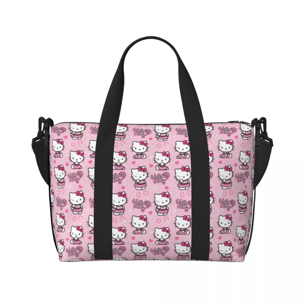 

Custom Hello Kitty Tote Bag for Women Large Capacity Classical Printing Cute KT Cat Gym Beach Travel Bags