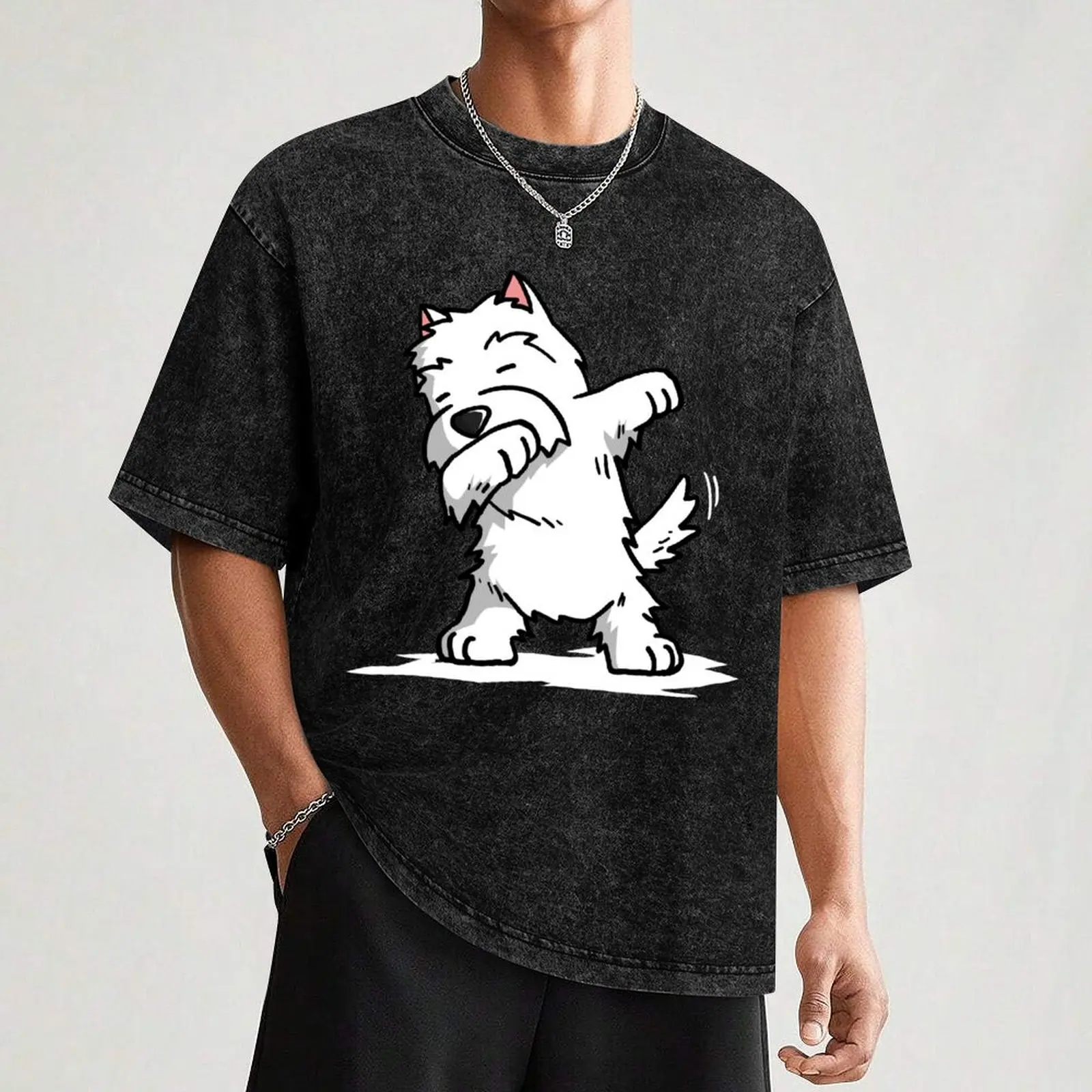Funny Dabbing West Highland White Terrier Dog T-Shirt Casual Light Summer Short Sleeve Top