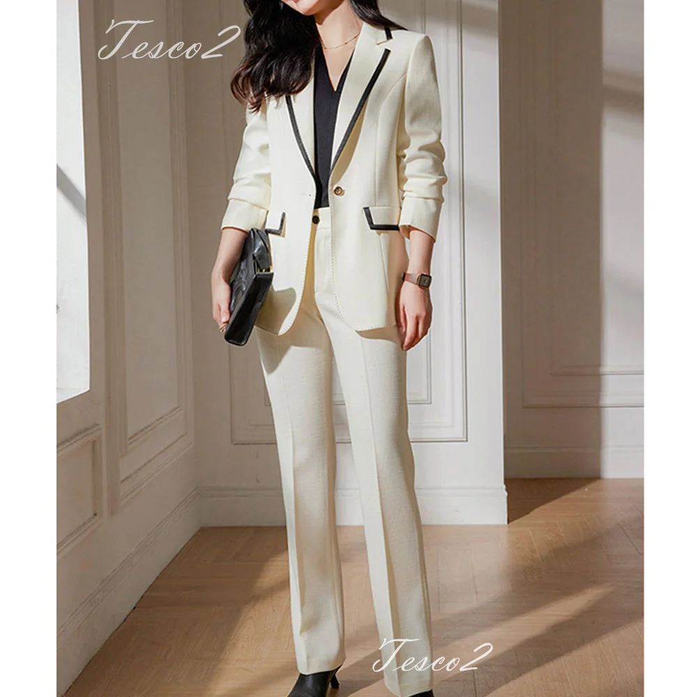 

Tesco Women's Fashion Suit Sets Notch Collar Blazer Trousers 2 Piece Formal Pantsuit For Business Work Patchwork Jacket Women