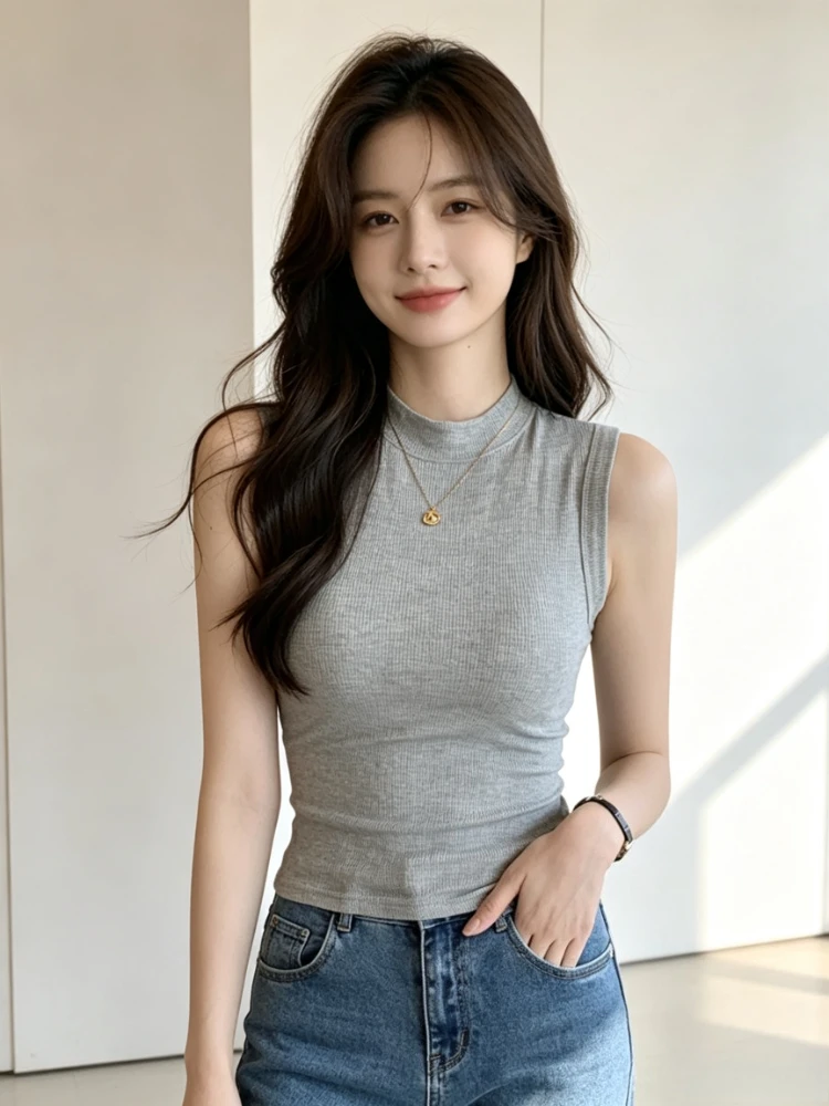 Summer Sexy Knit Camisole Vest for Women Round Neck Colourful Basic Sleeveless Undershirt Tank Tops Fashion Female Clothing