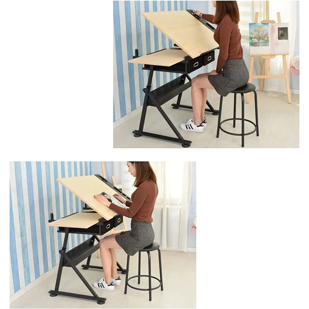 ارتفاع مريح قابل للتعديل صياغة مكتب قابل للإمالة منضدية دراسة الفن طاولة الرسم مكتب مع كرسي