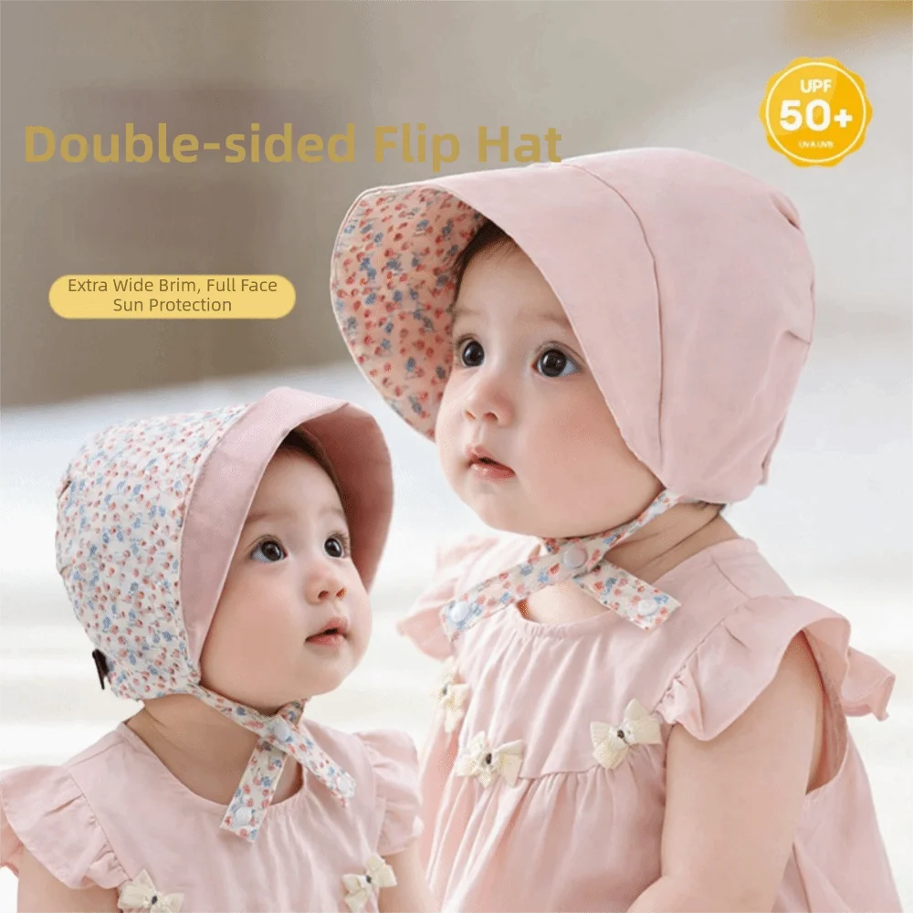 

Cute Soft Baby Floral Hat Breathable Cotton Sun Hat Sun Protection Double-sided Large Brim Court Hat