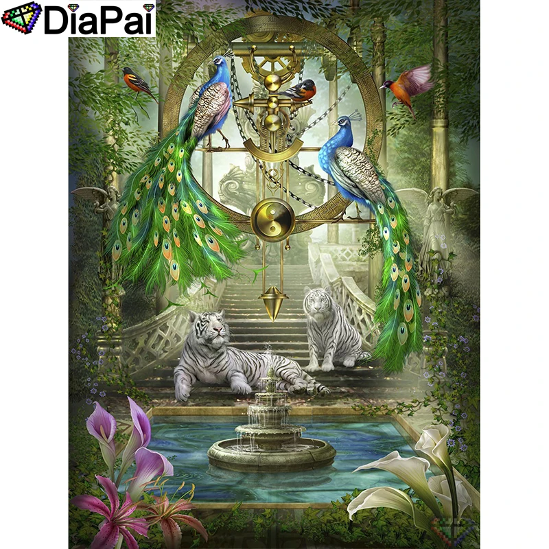 

DIAPAI 5D DIY Diamond Painting 100% Full Square/Round Drill "Tiger peacock bird" Diamond Embroidery Cross Stitch 3D Decor A21677