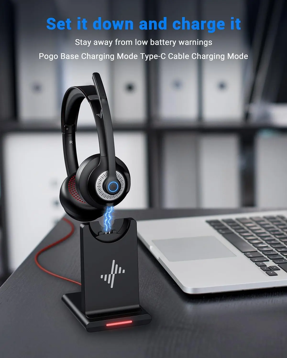 JIAMQISHI EH02P Kabelloses Headset mit AI-Mikrofon mit Geräuschunterdrückung, Bluetooth V5.2 mit USB-Dongle, Ladestation – Detail 6