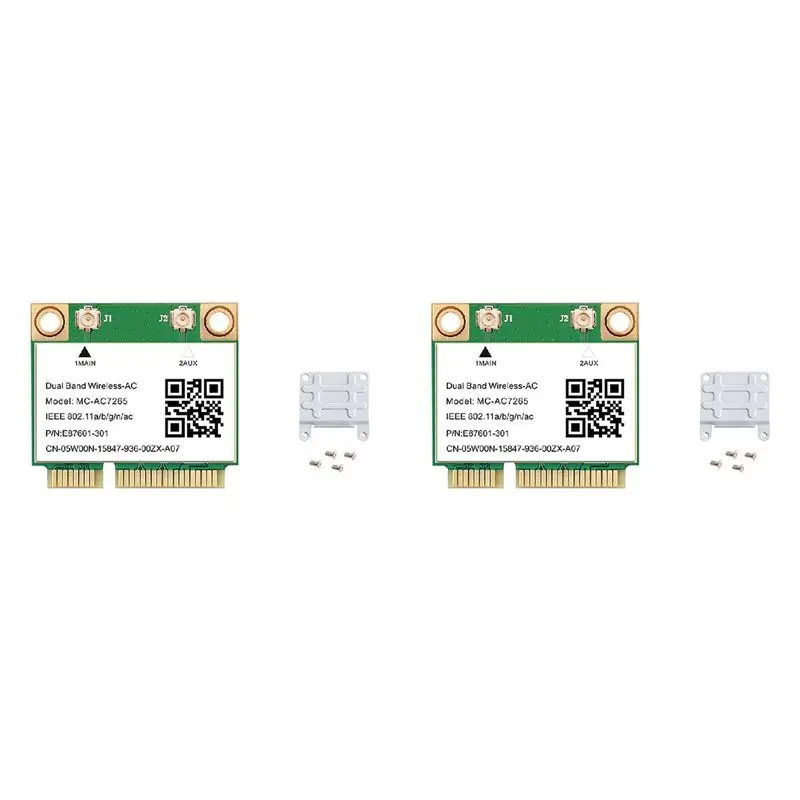

2X 1200Mbps Wireless MC-AC7265 Dual Band Mini PCI-E Wifi Card Bluetooth 4.2 802.11Ac Dual Band 2.4G 5Ghz Adapter