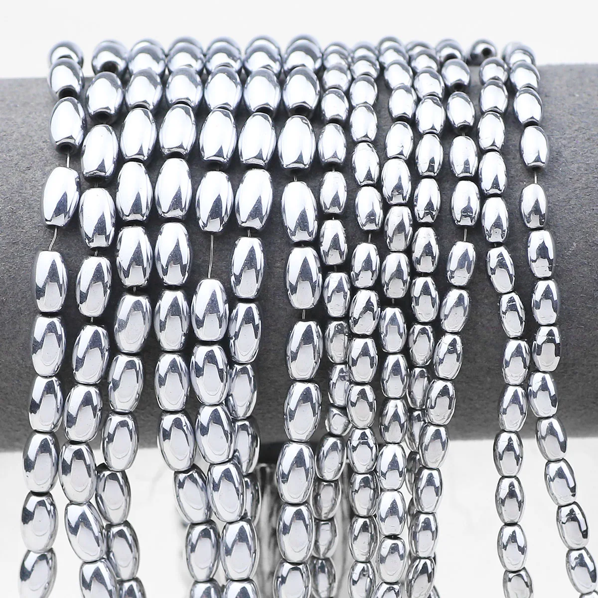 6/8MM Natural Grains Shape Stone Plating Silvery Hematite Spacers Loose Beads For DIY Jewelry Making Charms Bracelet Accessories