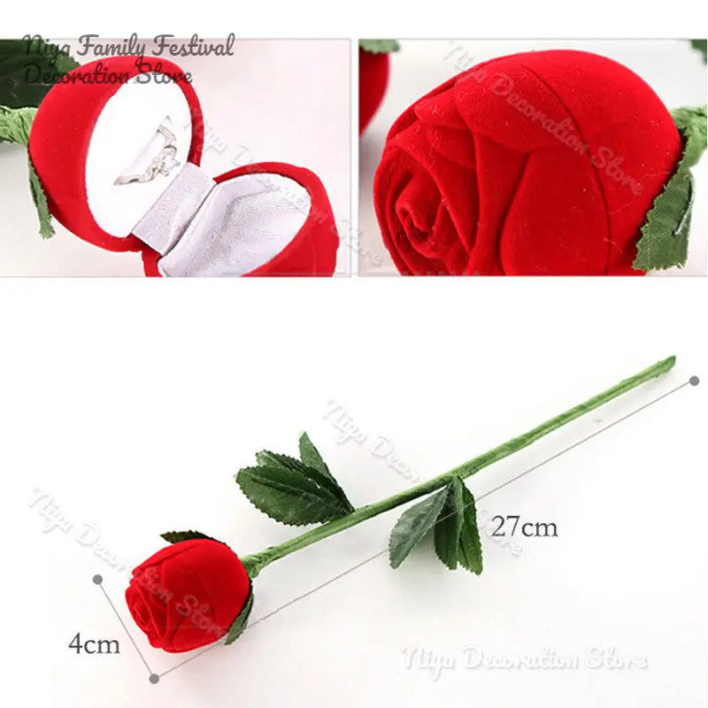 New Portable 3D Red Rose Jewelry Box Wedding Ring Gift Case Earrings Storage Display Holder Boxes For Earring Rings 1 Pc