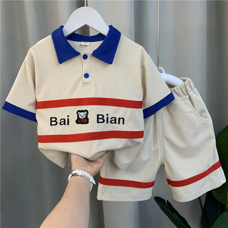 

Boys' Summer Short-Sleeved Suit 2022 New Baby Fashion Brand Polo Shirt Clothes Children's Cool Handsome Summer Clothes