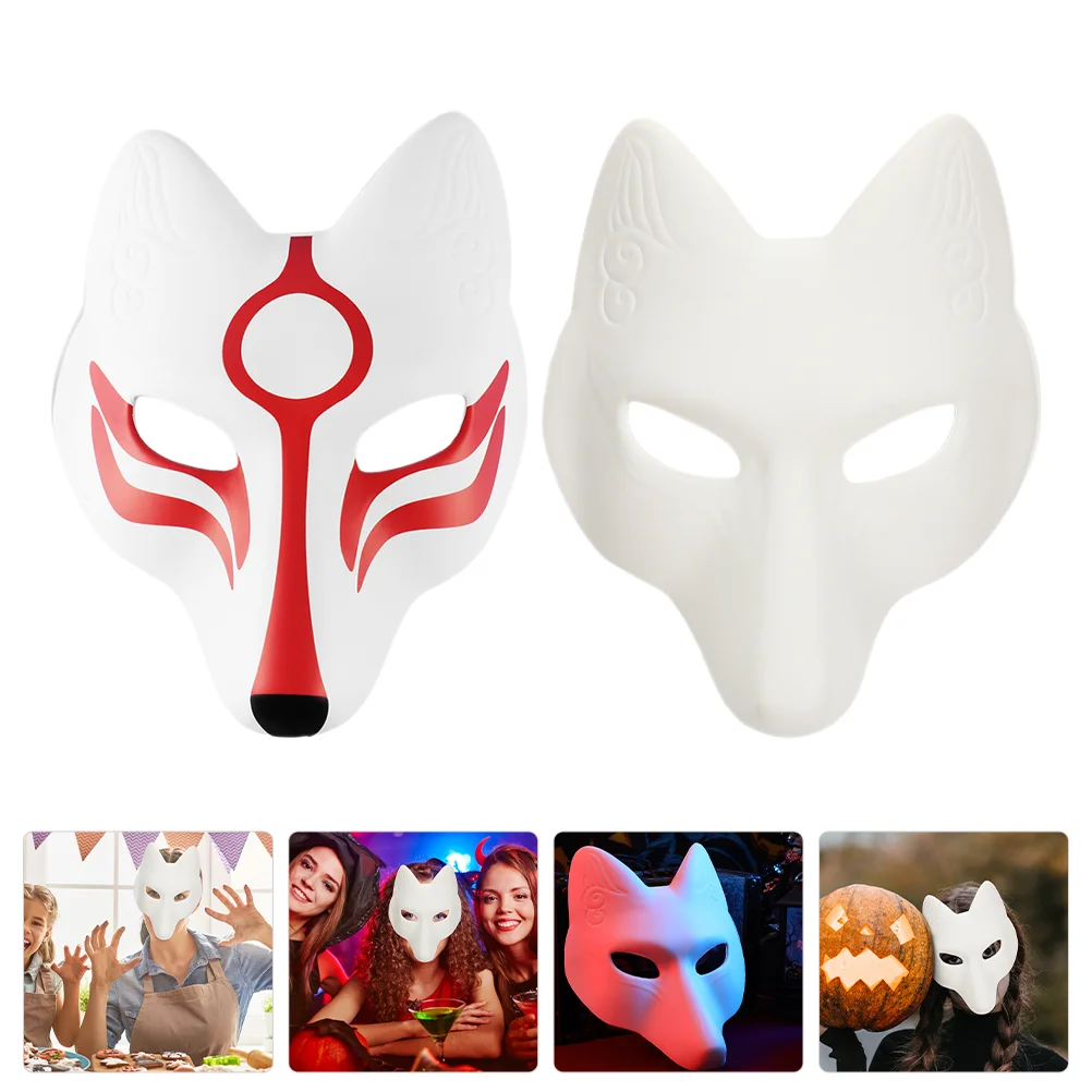 2 Pcs Japanese Animal Mask Fox Masks Masquerade Cosplay Unpainted Eva for Child