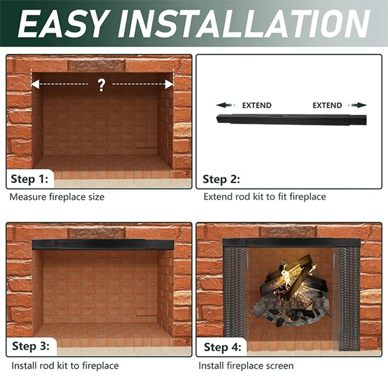 Adjustable Fireplace Rod Kit Install To Leveling The Fireplace Mesh Metal For Fireplace Spark Screen