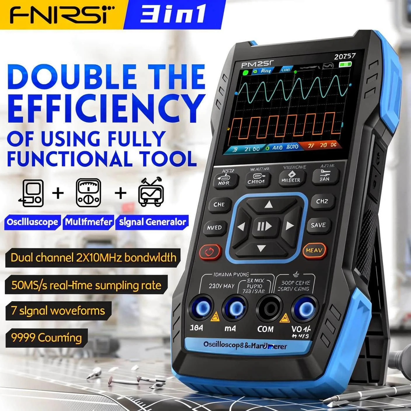 2C23T Efficient Handheld Digital Oscilloscope, Integrated Multimeter & Function Signal Generator, Dual Channel 10M*2 50MS/s