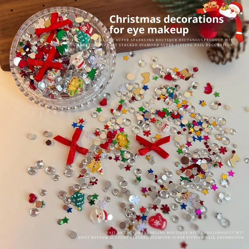 {MX} 1箱 カートゥーンクリスマスシリーズチャーム サンタクロース リボン ラインストーン ネイルアート スパンコール DIY アイメイクデコレーション レジンチャーム