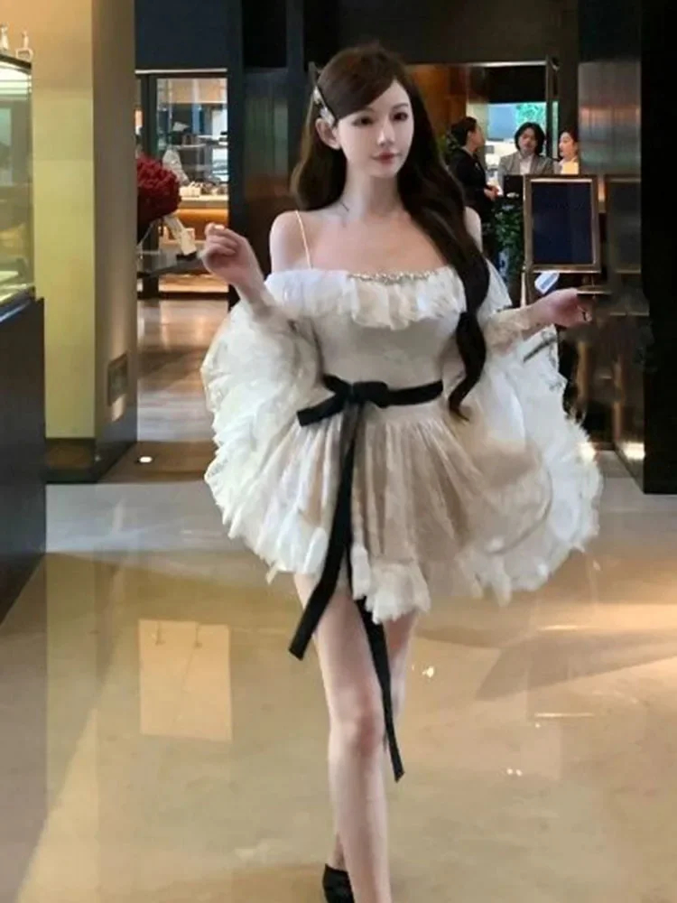 Japan Koreanischen Stil Bogen Süße frauen Kleider Sommer Subkulturelle Y2k Vestidos Mujer 2025, Sexy Punk Streetwear Maxi Kleid