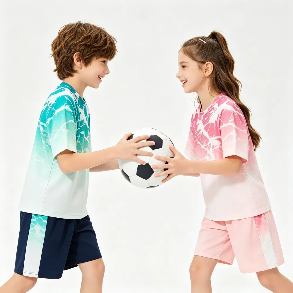 Children Summer Tracksuit Boys Girls Tie‑Dye Quick Dry Breathable Short Sleeve Top Shorts Kids Outfit for Beach Outdoor Sports