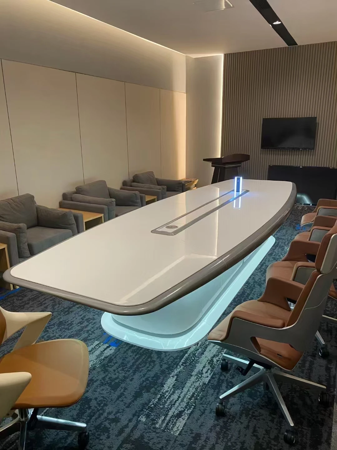 Modern High-grade White Wooden Sci-fi LED Conference Table The Premier Selection for Upscale Executive Office Furnishings