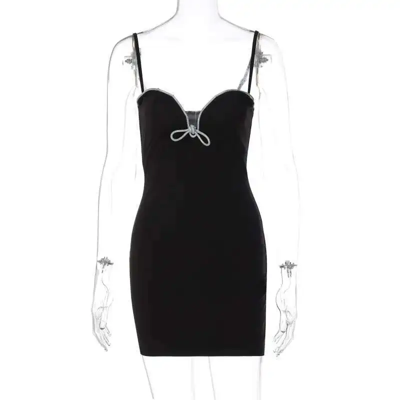 

New Women's Stylish Sexy Temperament V-neck Fitting Collage Silver Rope Wrapped Chest Strap Dress Dress Robe Vestido Women