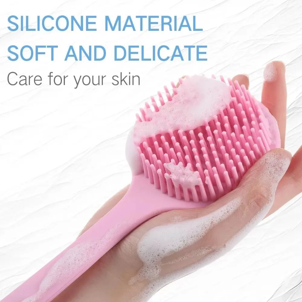 Soft Silicone Body Scrubber Back Brush Bath Shower Brush with Handle Exfoliating Back Scrub Skin Massager Body Care Bath Supplie