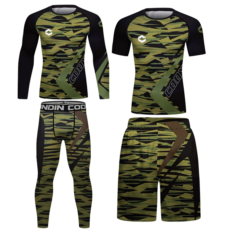 Men MMA Compression Sports Suit Rash Guard T-shirt+Pant Set Training MMA Kit Rashguard Boxing Sportswear Jogging Running Clothes