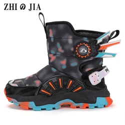 5-12y High Quality Boys Girl Winter Snow Boots Fur Warm Cotton Shoes Leather Autumn Waterproof Kids Footwear Child Sneaker Boots