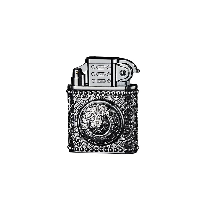 Creative Decompression Turntable Red Flame Windproof Lighter Press Straight 3D Relief Cigarette Lighter Men's Gift Wholesale - Image 5