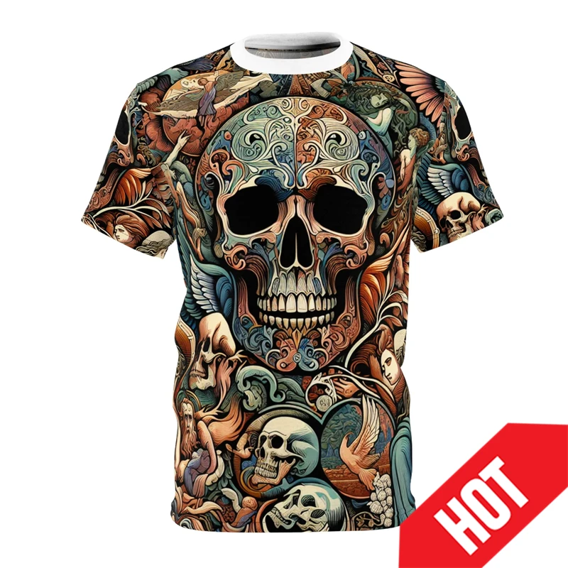 Newest Horror Skeleton Mens T Shirt Sugar Skull 3D Printed T-shirt Streetwear Man Female Oversized Short Sleeve Kids Tops Tees