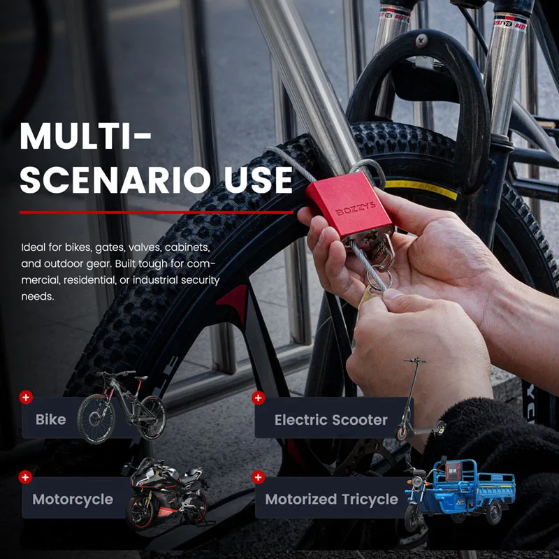 BOZZYS 4mm Adjustable Cable Lockout Padlock with 3 keys LOTO Locks Bike, Locker, Gate, Toolbox Lock out Safety