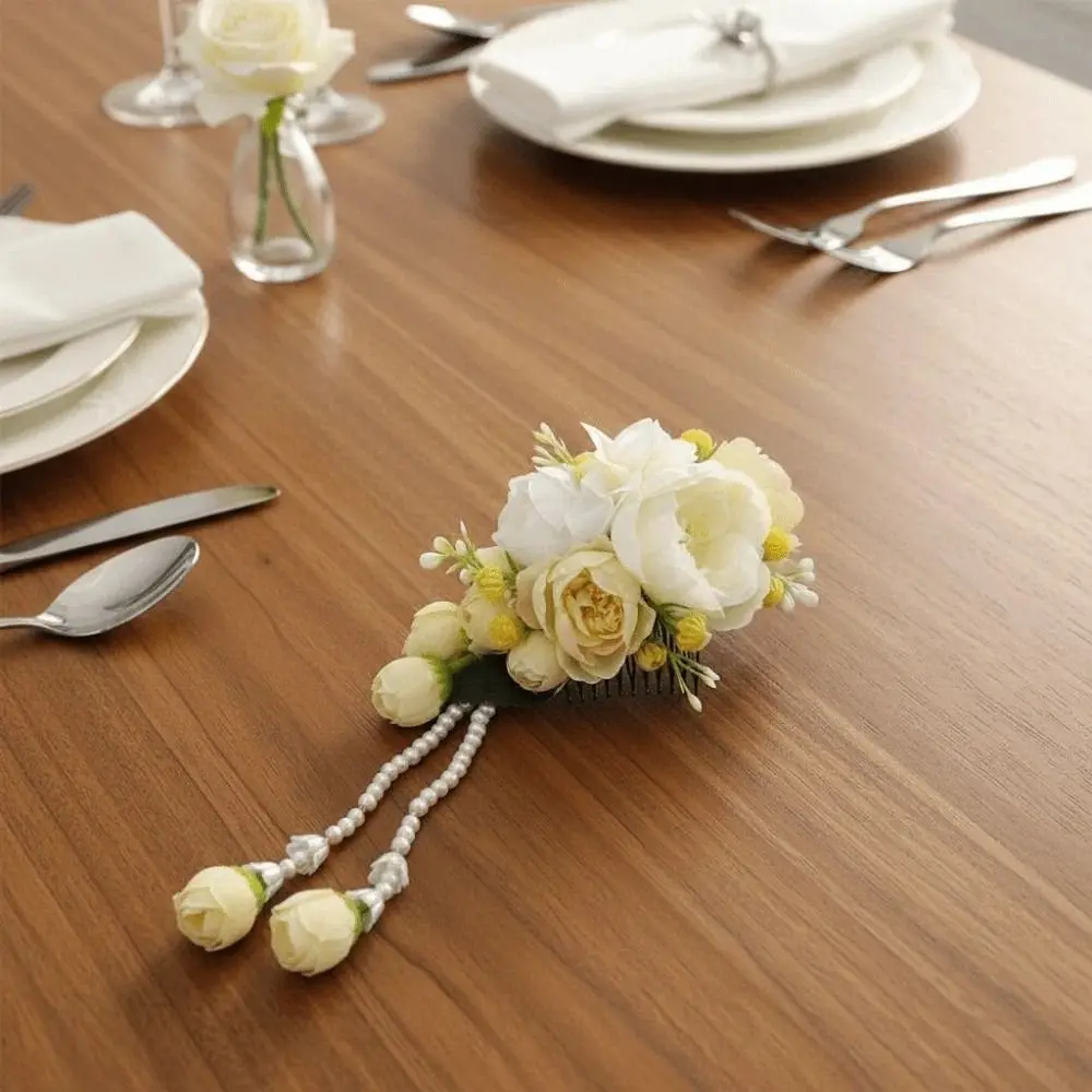 Handmade Sweet Flowers Hairpin with Tassels Thai Style Floral Headwear Tulip Hair Comb Plastic Cloth Chignon Hair Clips Party