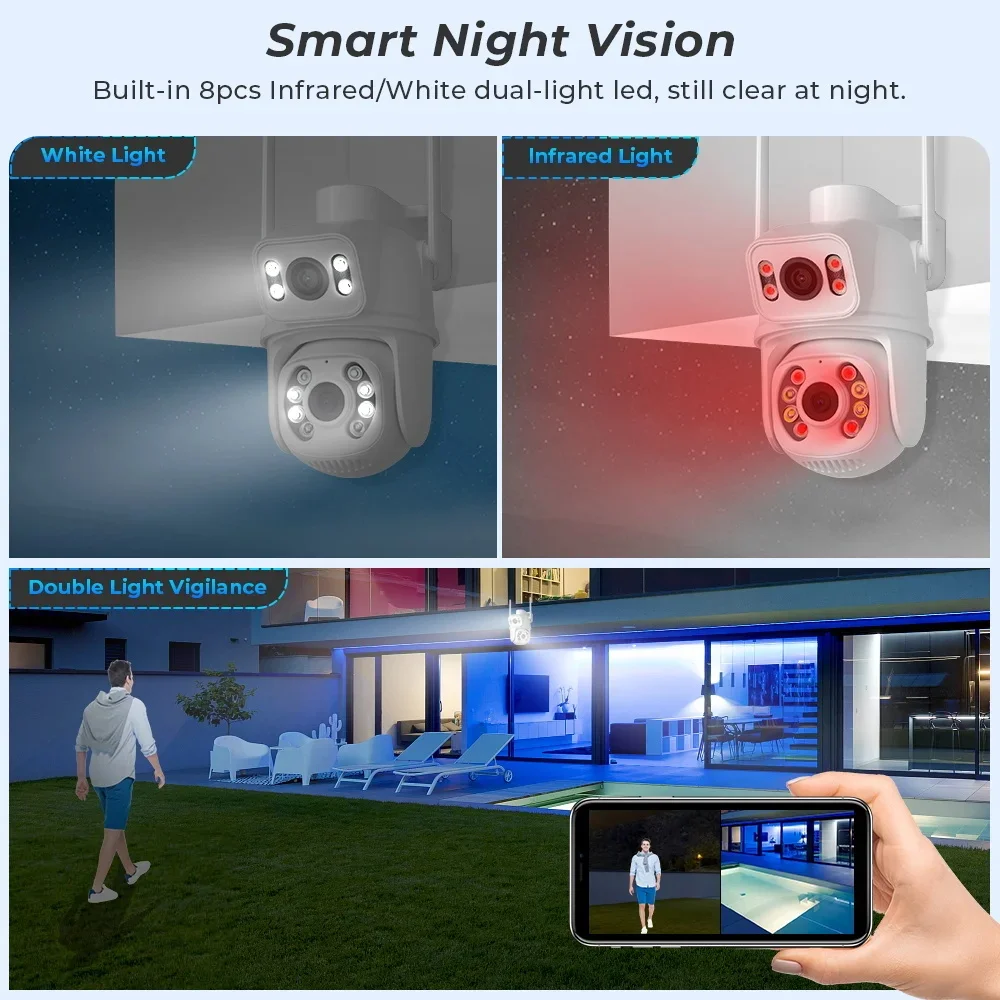 Caméra de surveillance extérieure CCTV avec vision nocturne, caméra IP de sécurité, suivi automatique AI, écran touristique PTZ, WiFi, application iCSee, 8MP, 4K