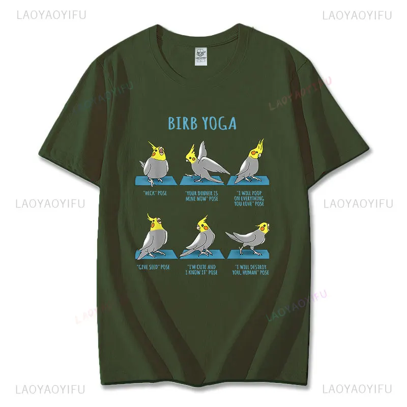 Kawaii Clothes Cockatiel Yoga Poses T-shirt Birb Memes Cute Parrot Graphic Tshirts Summer Cartoon Camisa Cool Cotton Short-sleev image 6