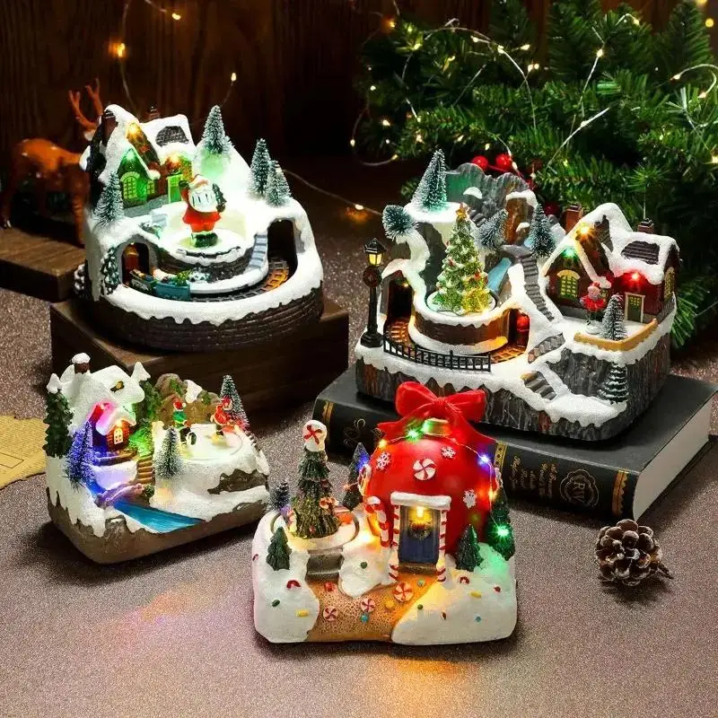 Assorted Christmas Rotating Light-Up Musical Resin Music Box Ornaments Christmas Present
