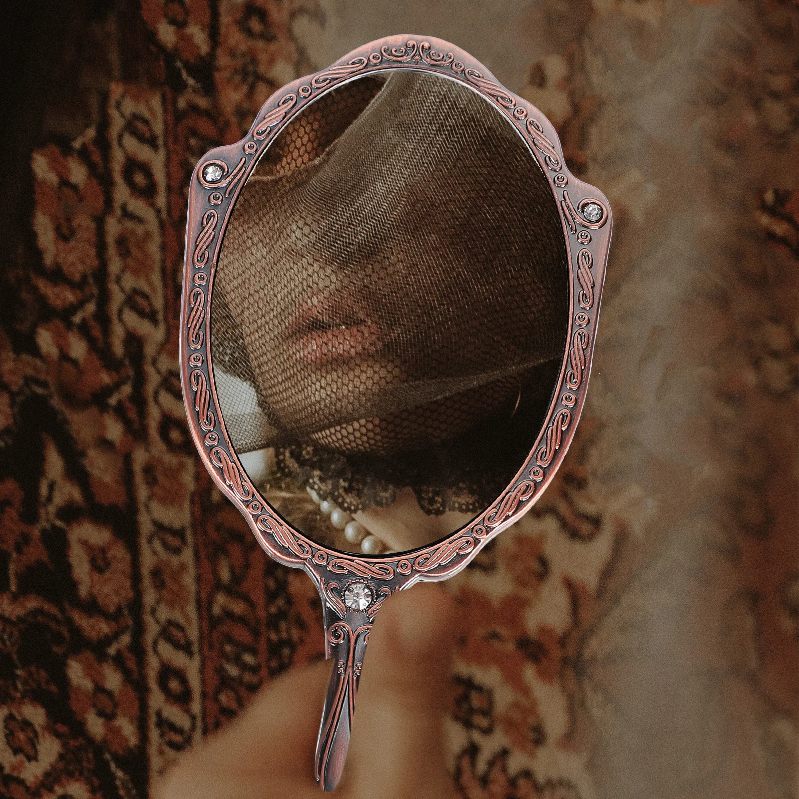 

Stylish Vintage Hand Mirror for Women Clear Crisp Reflection Compact Portable Design Metal and Glass Construction Ideal Travel