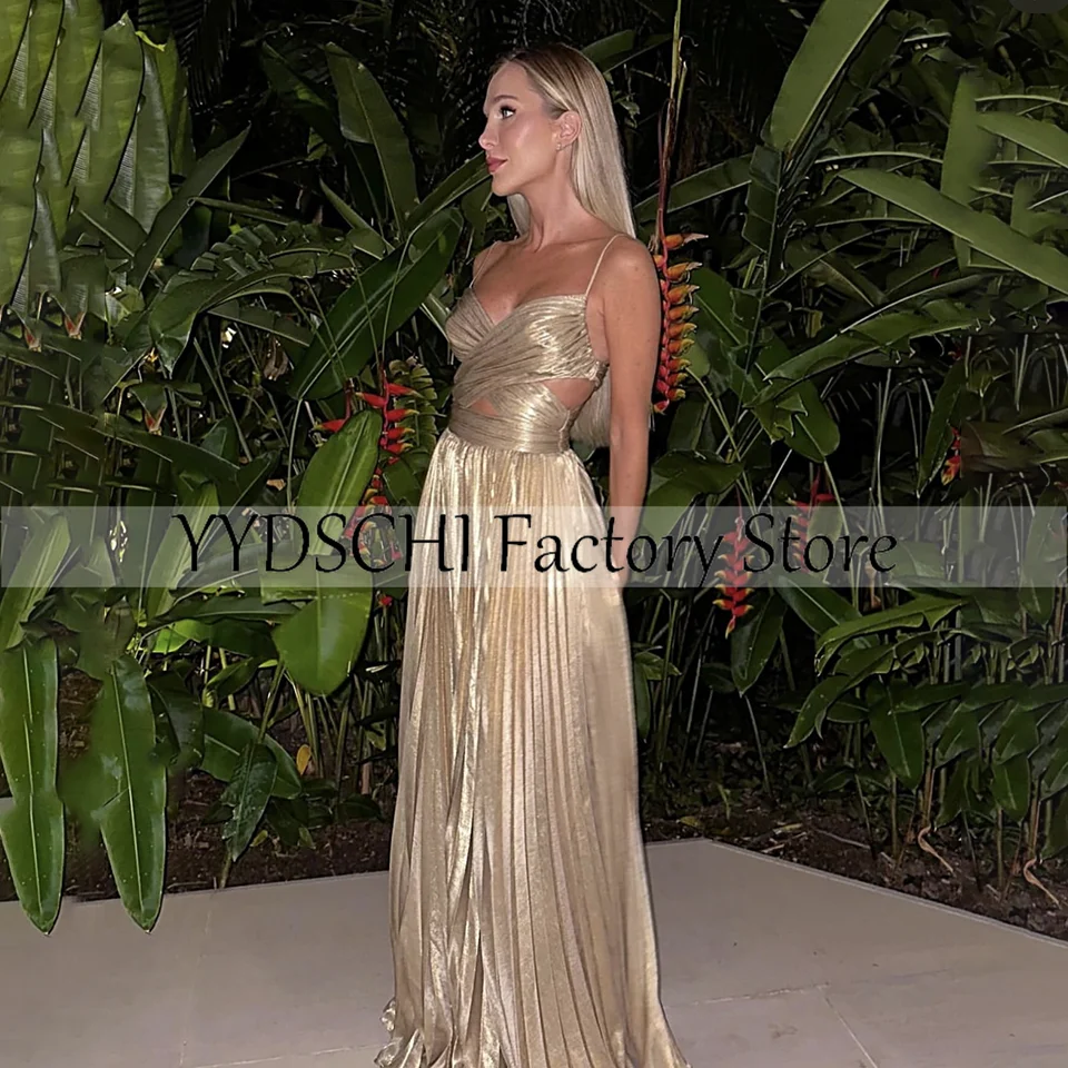 Customized Shiny Evening Dress A-Line Champagne Classic Regular High Slit Dress Prom Dress Formal Women vestidos de noche 2024