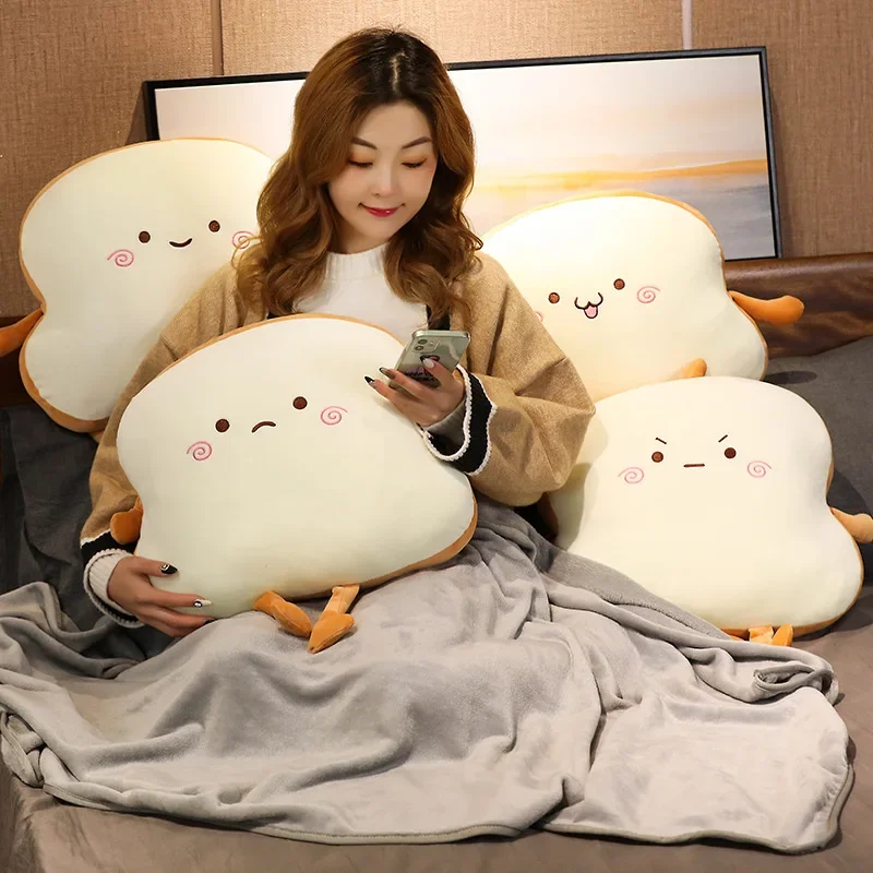 Cute cartoon toast pillow blanket two-in-one cartoon plush expression bread doll back cushion quilt