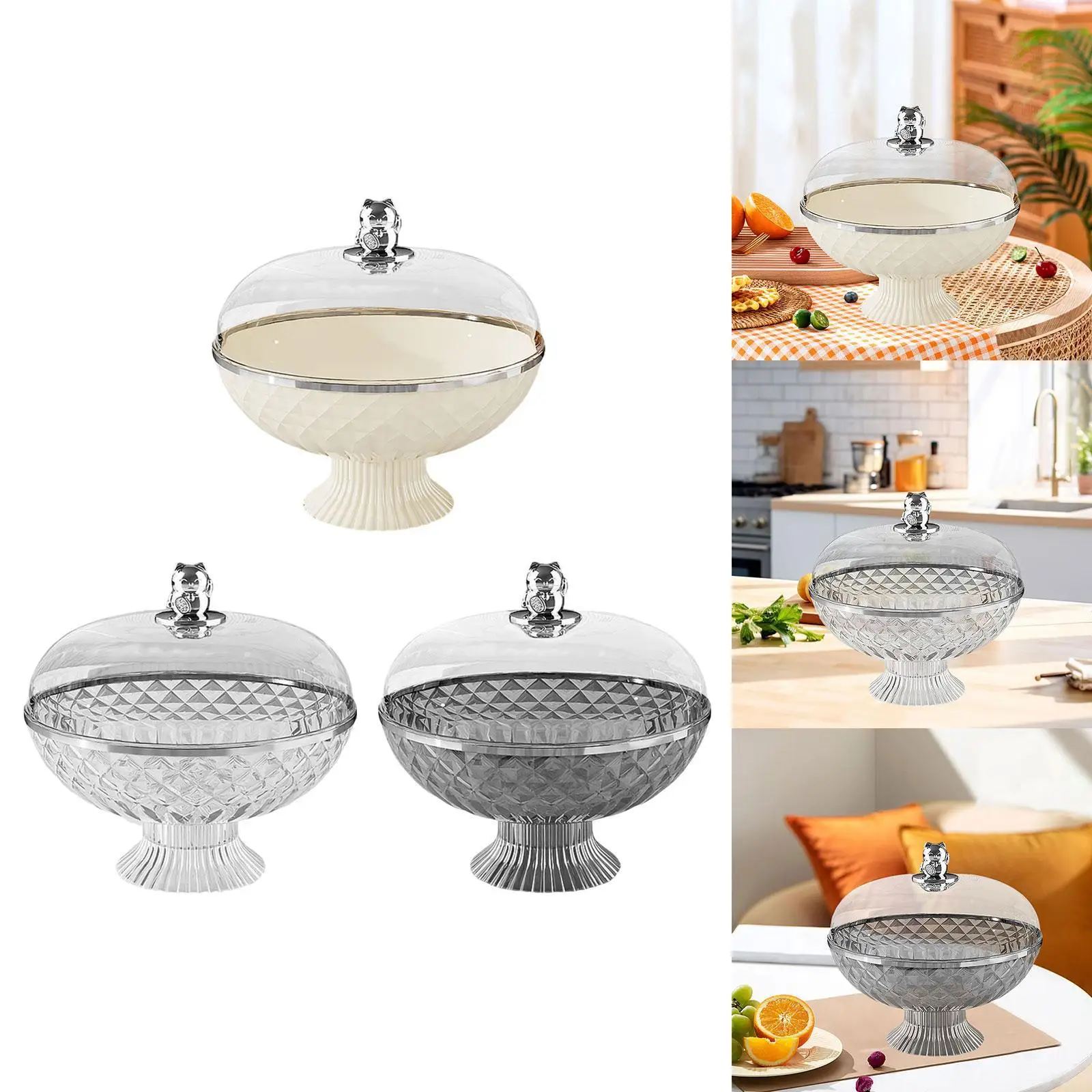 Pedestal Bowl Fruit Bowl with Transparent Lid Snacks Tray Decorative Storage Tray Round Drainage Design for Kitchen Versatile