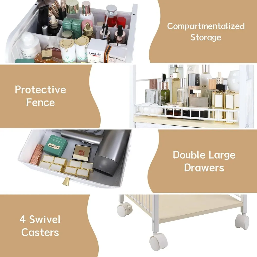 Floor Cosmetic Organizer with Drawers and Jewelry Holder, Modern Vanity Storage for Skincare Makeup Tools