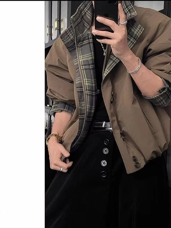 

Мужская весенняя куртка в стиле ретро с воротником, повседневная, в американском стиле, модная, свободного кроя, бейсбольная, верхняя одежда, пальто из полиэфирного волокна, с длинными рукавами