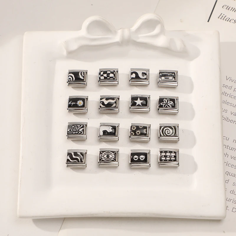 1 قطعة عيون سوداء نجمة القلب الزهور القطط السحر الإيطالي صالح 9 مللي متر الفولاذ المقاوم للصدأ النساء سوار الموضة هدايا مجوهرات ذاتية الصنع #6