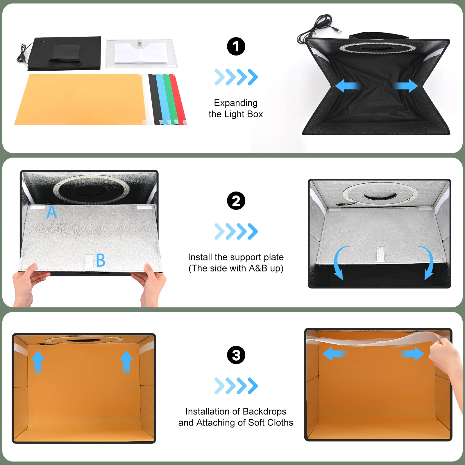 Lightdow Photo Studio Light Box Kit 12"x12"（30x30x30cm） with 120pcs LEDs 6 Backdrops for Photography Portable Dimmable Versatile