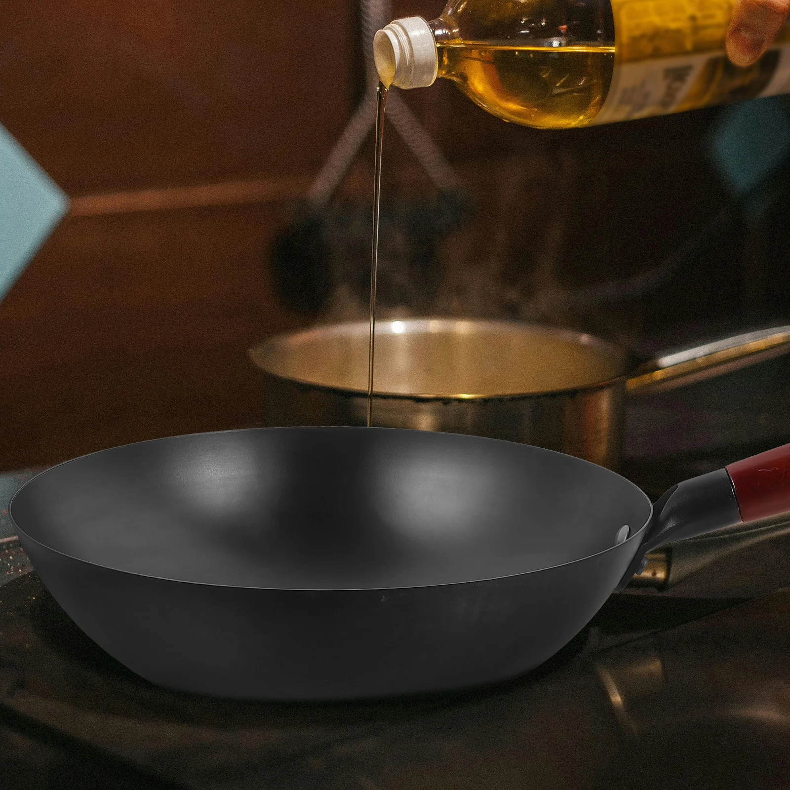 

Iron Wok Pan Uncoated Cooking Surface For Gas Induction Stove Non-Stick Frying Pan Kitchen Cookware Small Wok