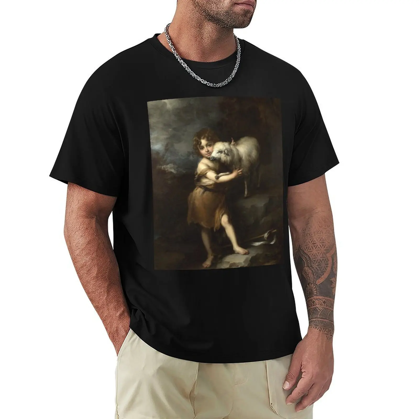 Bartolome Esteban Murillo - The Infant Saint John With The Lamb T-Shirt Gym Wear Breathable Short Sleeve Tee