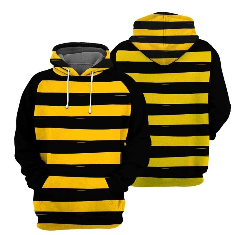 Cosplay Bee Hoodies Men's Clothing Long Sleeve Pullover Sweatshirt 3D Printed Funny Animal Striped 2025 Autumn Outdoor Hoodie