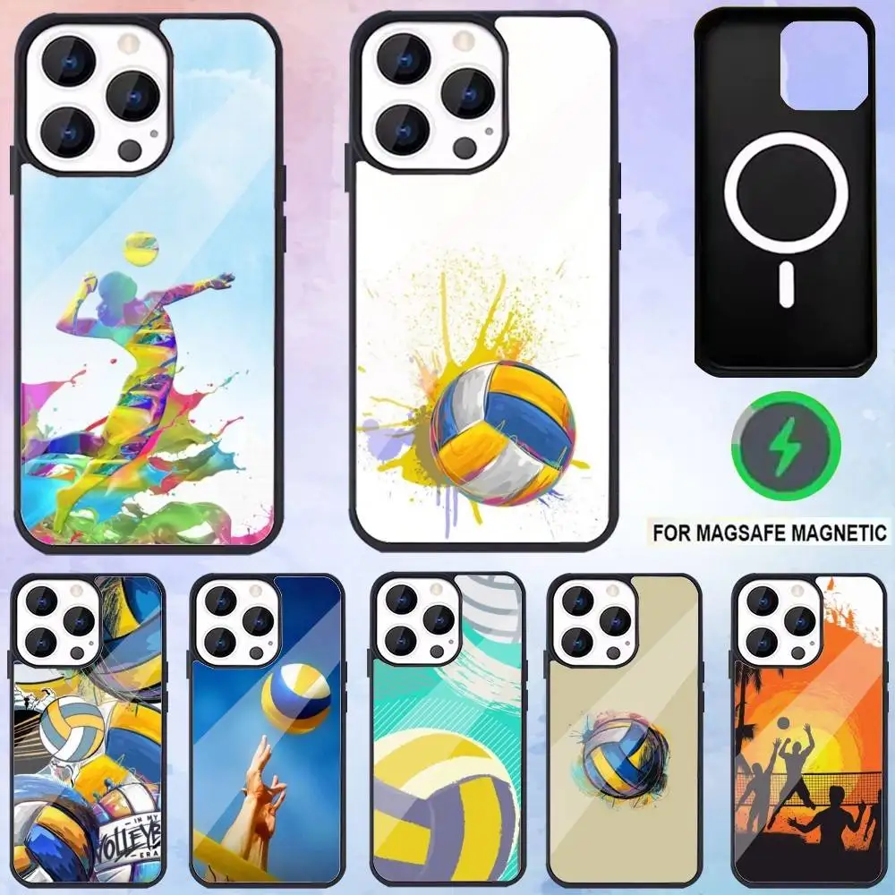 

Painted Art Volleyball Phone Case For iPhone17,16,15,14,13,12,11 Plus,Pro Max Magnetic For Magsafe Wireless Charging