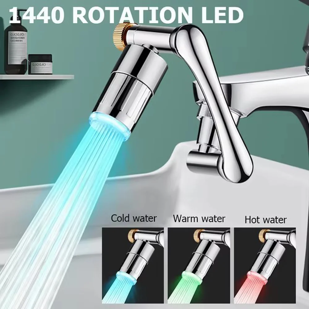 

Universal Metal Kitchen Faucet Extender with Temperature Sensor Colors Led Swivel Bubbler Nozzle 1440° Tap Faucet Extension